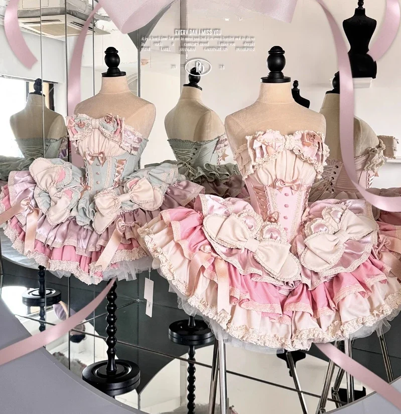 New Birthday Gift Cosplay Lolita Dress Women Girls Sweet Big Bow Strapless Princess Dresses 2024 Spring Summer Party Dress