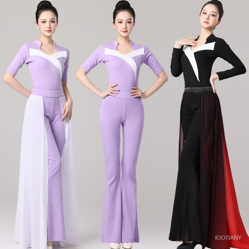 

Latin Dance Tops Jumpsuit Pants For Women Long Sleeve Suit Practice Training Clothing Cha Cha Rumba Samba Ballroom Dance Clothes