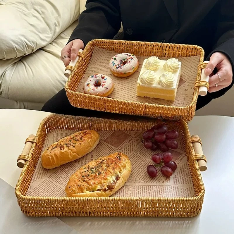 Rattan tray bread basket hand-woven fruit basket tea snack plate snack zero