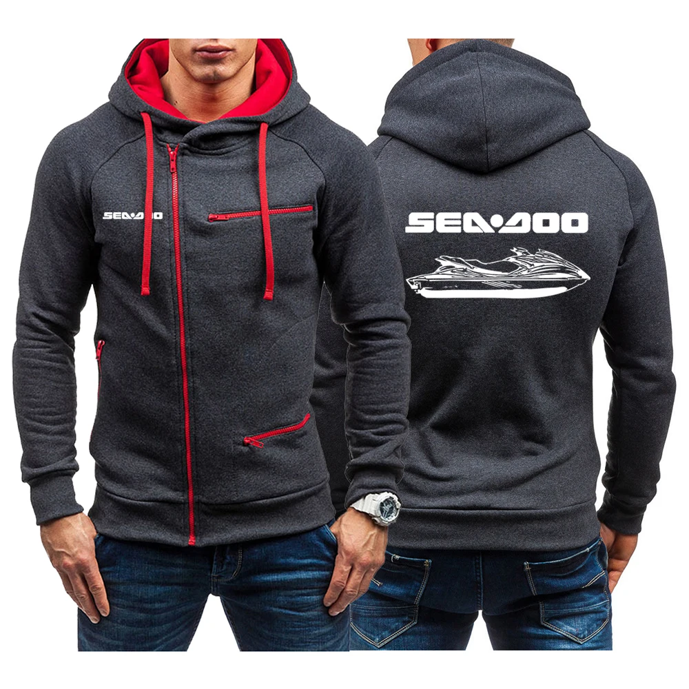 

Sea Doo Seadoo Moto Men's New Long Sleeve Hoodies Warmer Hooded Sweatshirt Print Cotton Coat Jacket Outwear Zipper Up Hoodie Top