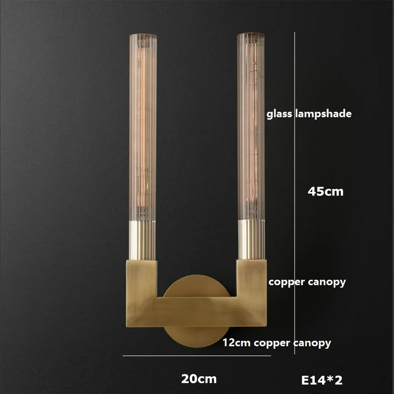 IWHD 더블 헤드 구리 LED 벽 조명 기구, 로프트 북아메리카 스타일, 유리 계단 거울, 침실 옆 램프, 에디슨