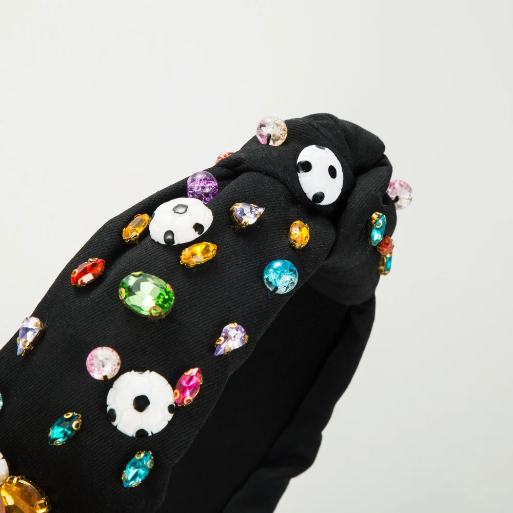 Fashion New Football Series Headband Personalized Baroque Hand Sewn Crystal Diamond High Skull Top Headband 2