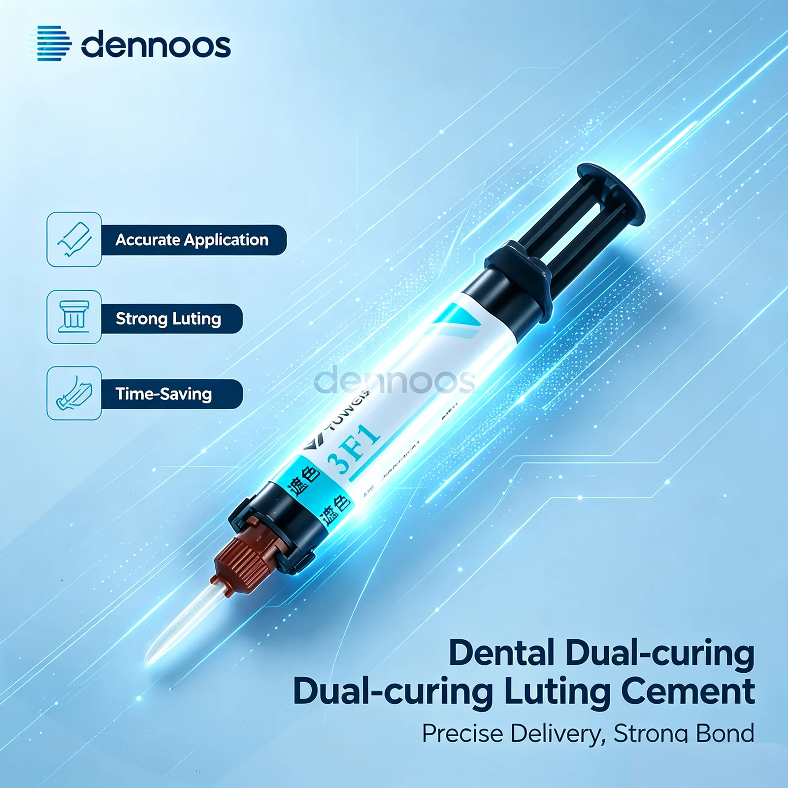 Dennoos Dental Dual-curing Luting Cement Dual Cure Adhesive Material Bond Core Dental Resin Cement 9g Crown Bridges