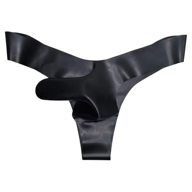 

Mens Long Elephant Nose Thongs Latex Underwear Translucent Low Waisted Seamless Underpants Erotic Hombre Male JJ Sleeve Lingerie