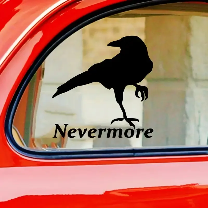 

" "Nevermore" Crow 2D Flat Film Stickers, Durable Self-Adhesive Decals for Car Bumper, Truck, Taxi, Motorcycle Helmet