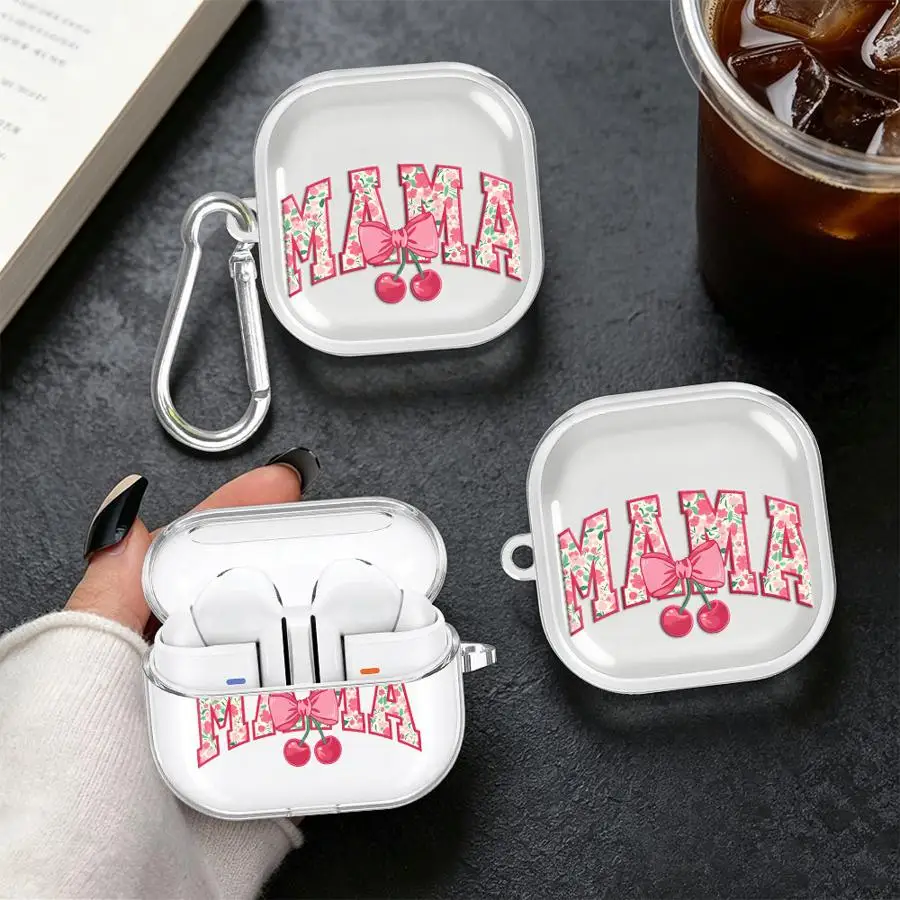 Fashionable Printed Mama Clear Earphone Cases Cover With Hook Case For Samsung Galaxy Buds 2 3 FE 3Pro 2Pro 4Pro Live 4 Pro