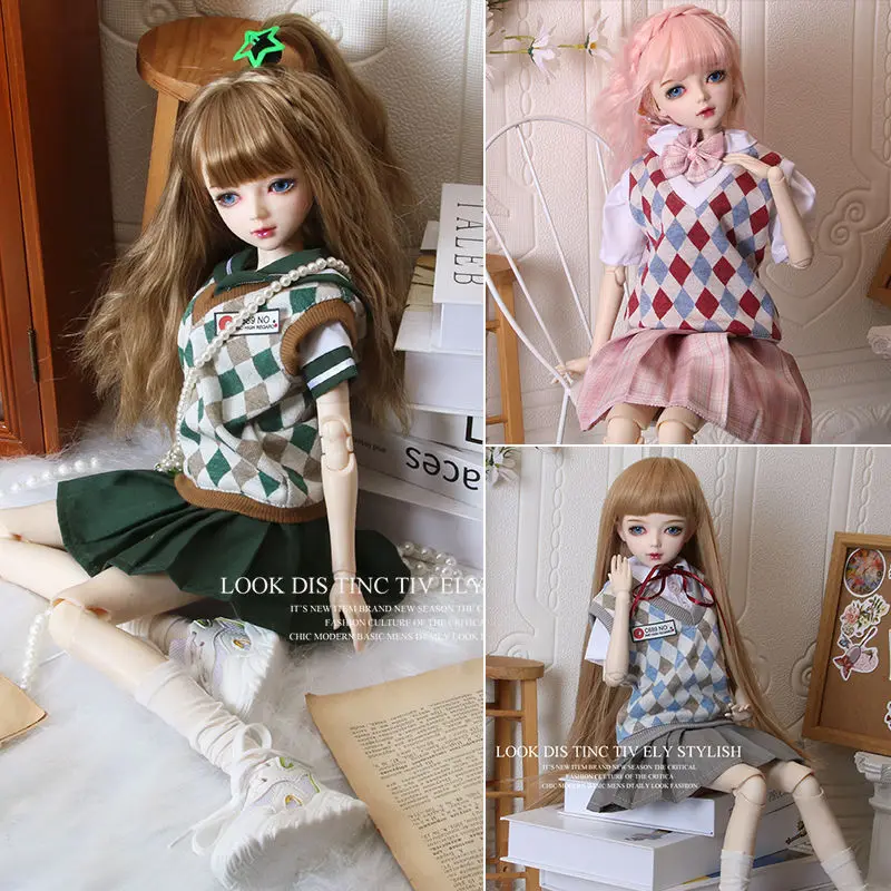 

(customized) 1/3 1/4 1/6 Doll's Clothes JK Uniform Vest Sweater Diy Girl Toy Dress Up Fashion Clothing Doll Accessories, No Doll