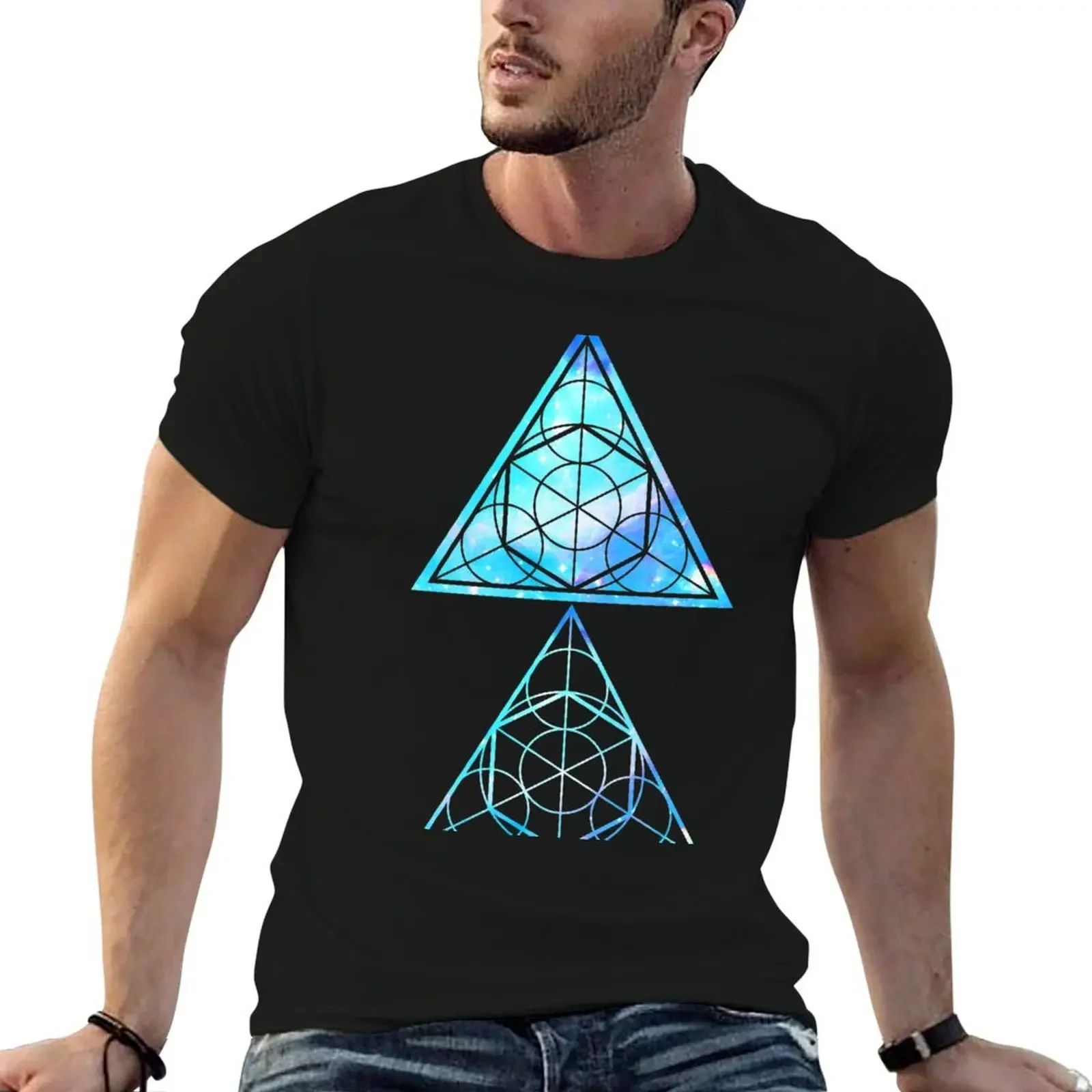 Blue Triangles - Sacred Geometry T-Shirt cotton graphic tees summer top summer clothes designer t shirt men