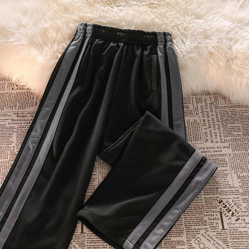 Gidyq Women Striped Sweatpants Korean Patchwork Female Streetwear Loose Wide Leg Pants High Waist Student Straight Trousers