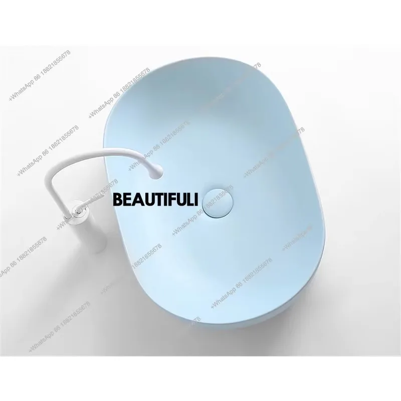 

R Ультратонкая овальная небесно-голубая раковина на столешнице, умывальник, бытовая ванная комната, керамический умывальник, раковина на балконе
