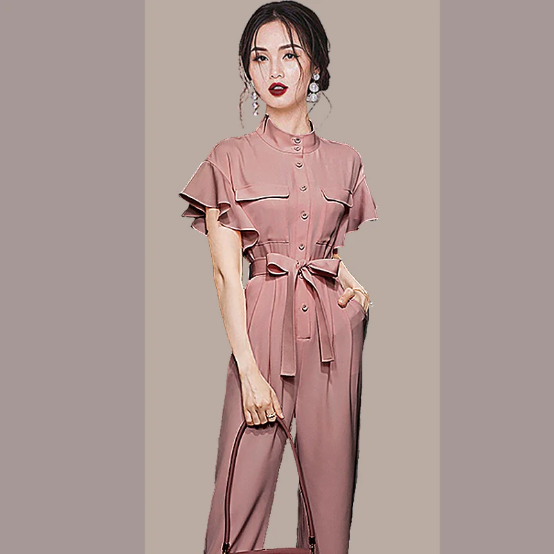 

Розовый комбинезон для спецодежды, женский летний комбинезон с высокой талией, дизайн Sensation Gored Sve irt Godd Sle, широкие брюки для поездок на работу