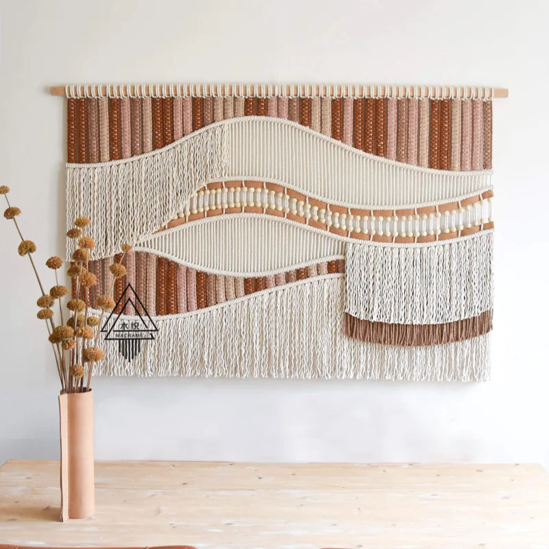 Nordic Colorful Handwoven Macrame Tapestry, Cotton Rope Boho Tassel Wall Hanging for Living Room Sofa, Hotel Home Decor