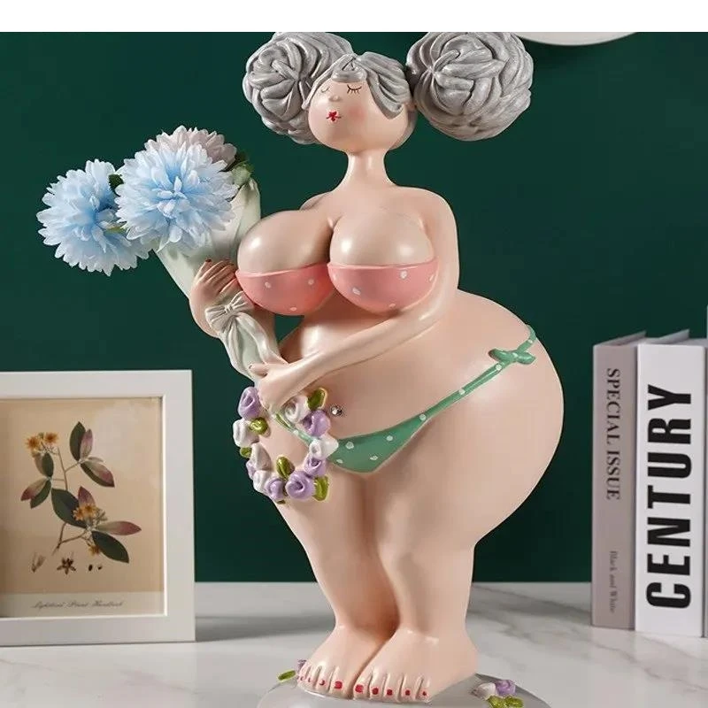 

Cute Fat Girl Character Resin Sculpture Modern Decor Crafts Painted Figure Statue Desk Decoration Ornaments