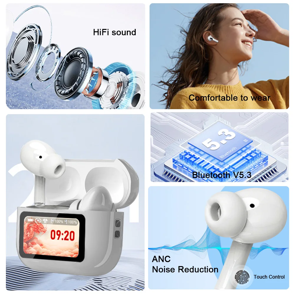 Original GREATWALL TWS Wireless Bluetooth V5.3 Earphones ANC Noise Reduction HiFi HD Call Earbuds Music Headsets Touch Control