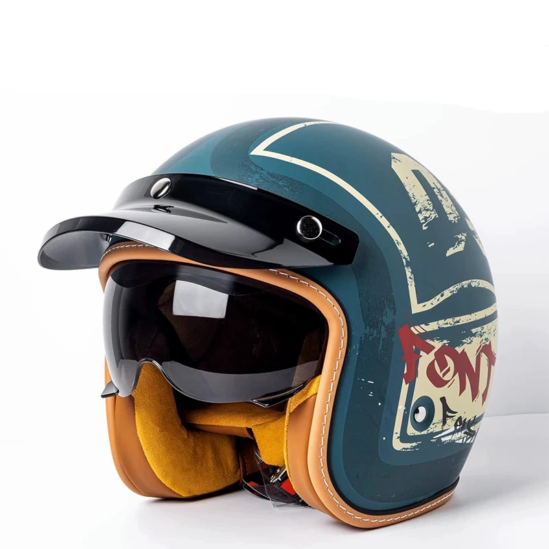 

Unisex Lightweight Vintage 3/4 Motorcycle Helmet Visor Retro Moto Casco Half Open Riding Helmet 3C