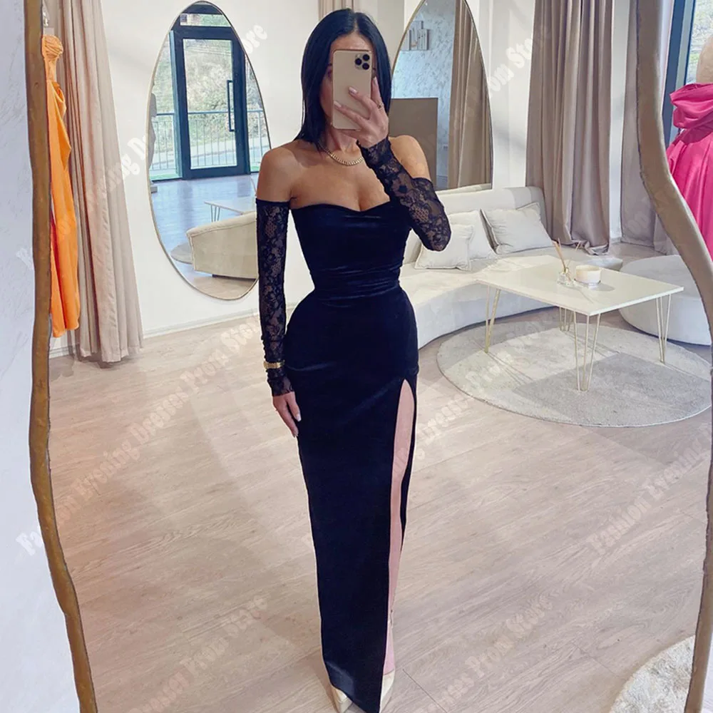 

2025 Sweetheart Collar Satin Women Evening Dresses Sexy High Slit Mermaid Long Sleeves Backless Ball Princess Vestidos De Noche