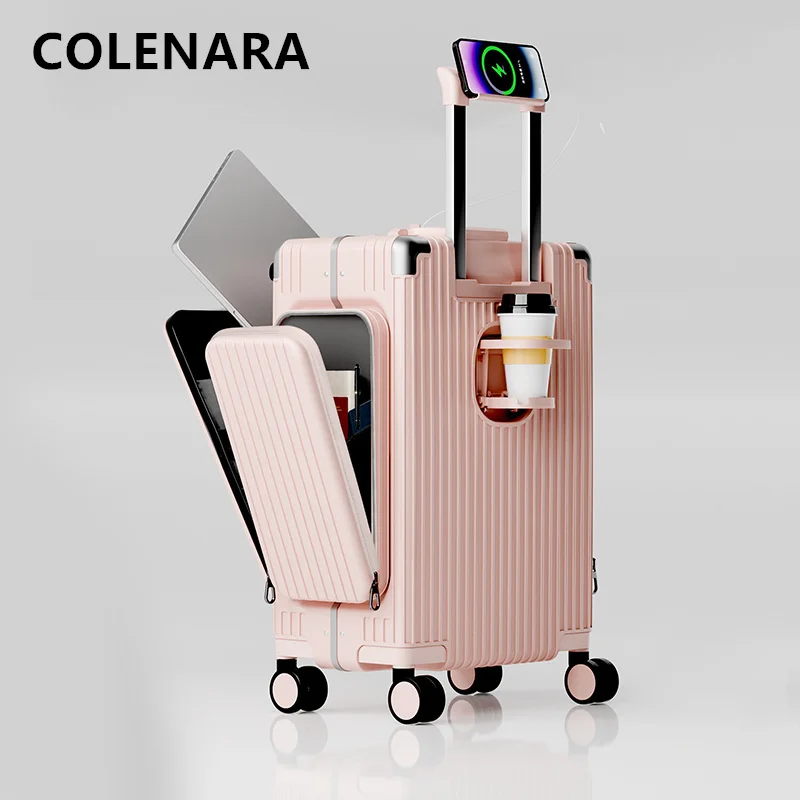 COLENARA Cabin Suitcase Front Opening Boarding Box USB Charging Multi-function Trolley Case 20 Inches Password Box 24