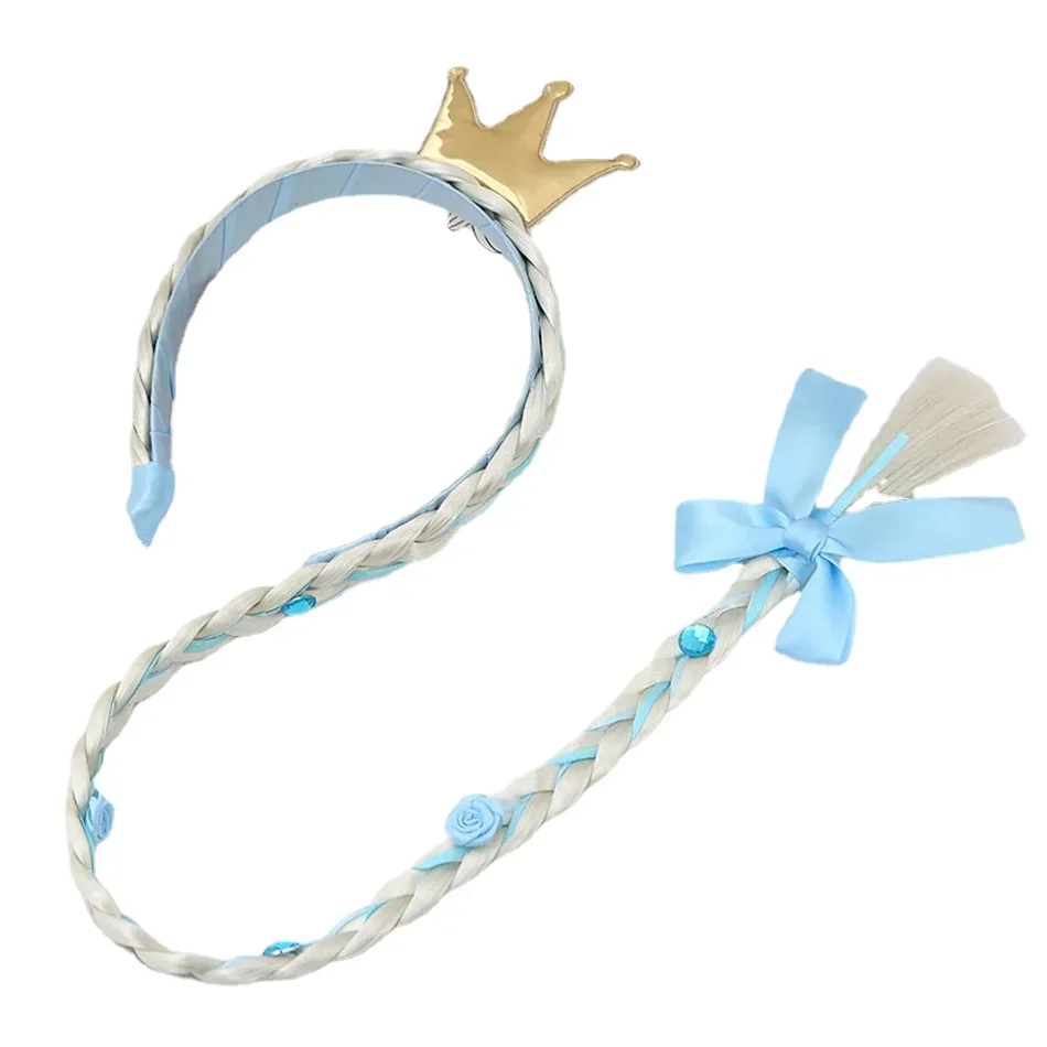 Little Girls Headband Elsa Wig Braid Rhinestones Cosplay Weaving Braid Rapunzel Jasmine Princess Party HairHoop Hair Accesorries