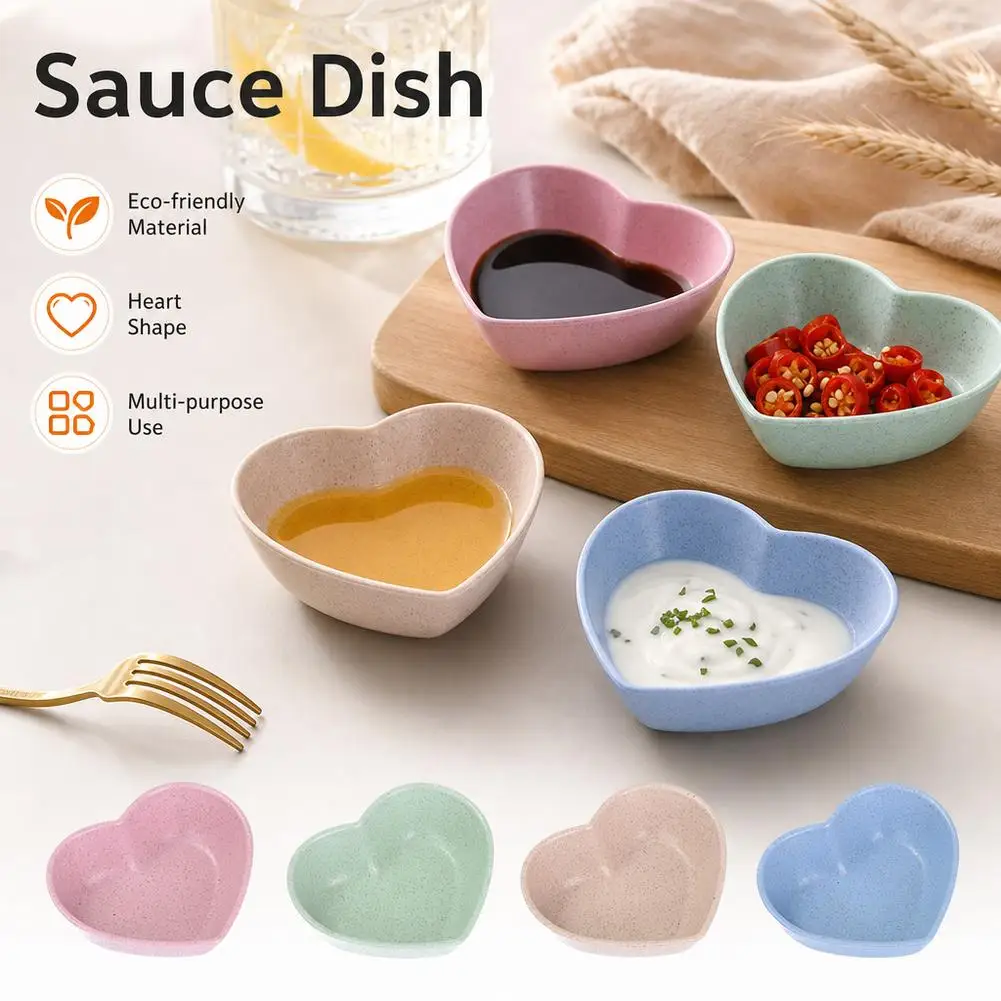 Mini Cute Love Heart Shape Wheat Straw Bowl Snack Small Plate Kitchen Supplies Easy Cleaning Smooth Edge Appetizer Plates 2026