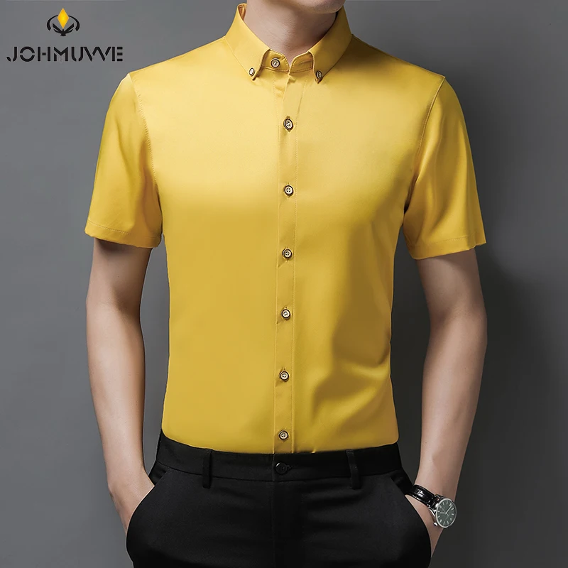 

New Men's Casual Solid Color Short Sleeved Lapel Shirt for Summer Fashion Comfort No Ironing Wrinkle Resistant Top