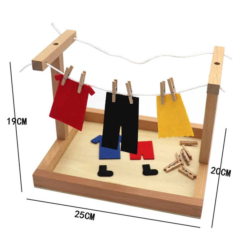 Early Education Life Teaching Wooden DIY Mini Simulation Clothes Drying Frame Clothes Suit Training Toy