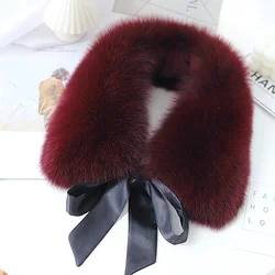 Real Fox Fur Collar For Ladies Fashion Neck Warmer Fur Scarves Jacket Coat Decor Collar Winter Fur Shawl Furry Gray Fur Scarves