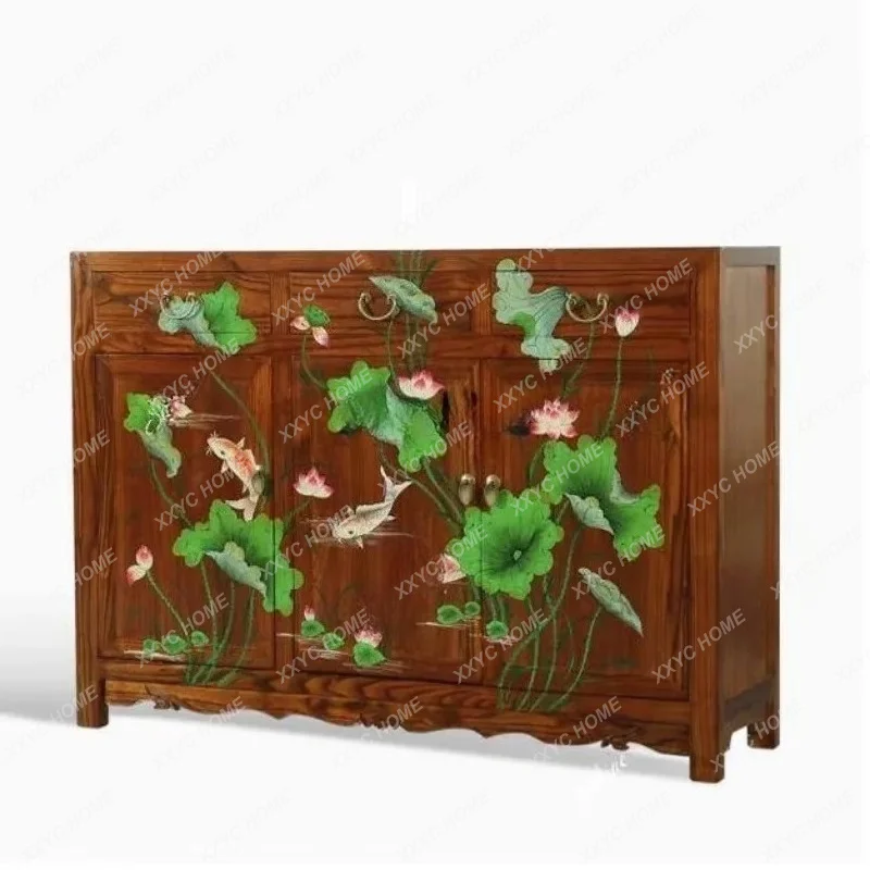 XX New Chinese solid wood furniture paint-free hand-painted shoe cabinet