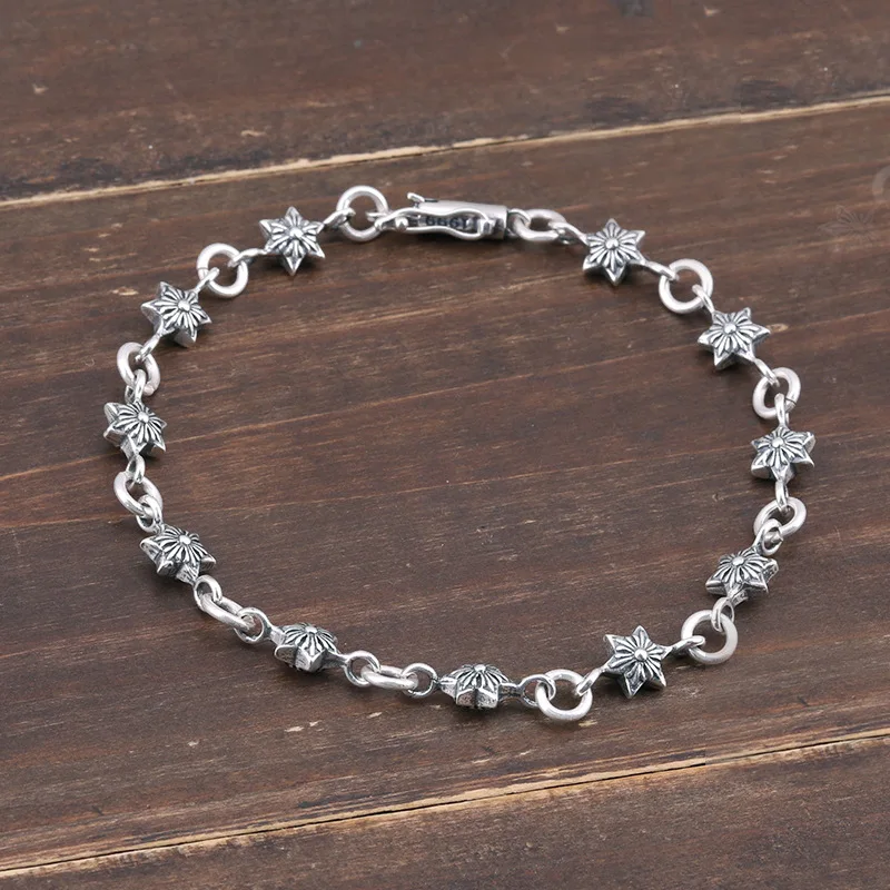 

S925 sterling silver bracelet with Japanese and Korean Thai silver six pointed star Chaoren original Sufeng jewelry black silver