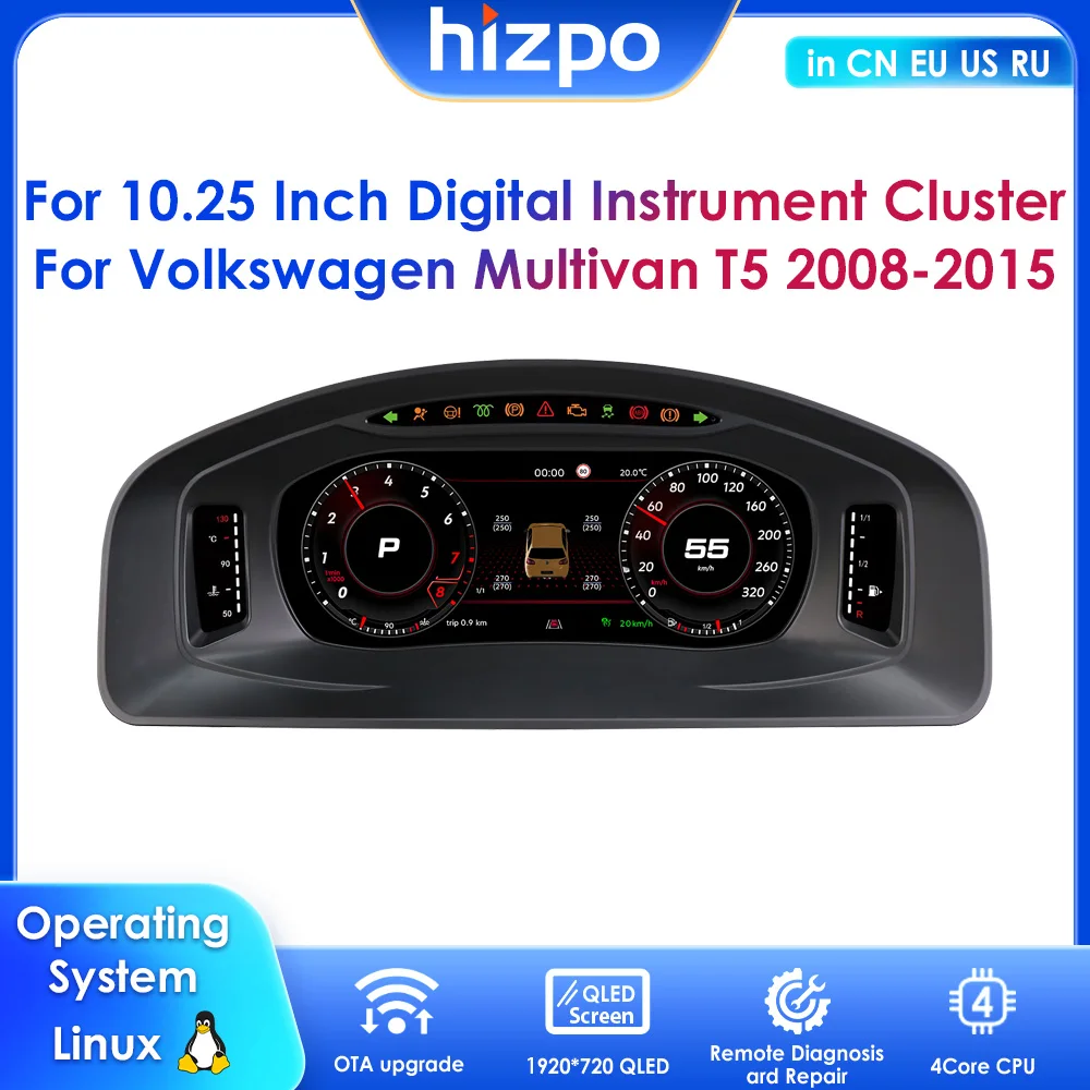 

10,25-дюймовые автомобильные панели приборов для Volkswagen Multivan T5 2008-2015, цифровая приборная панель, ЖК-экран, виртуальный кокпит, спидометр