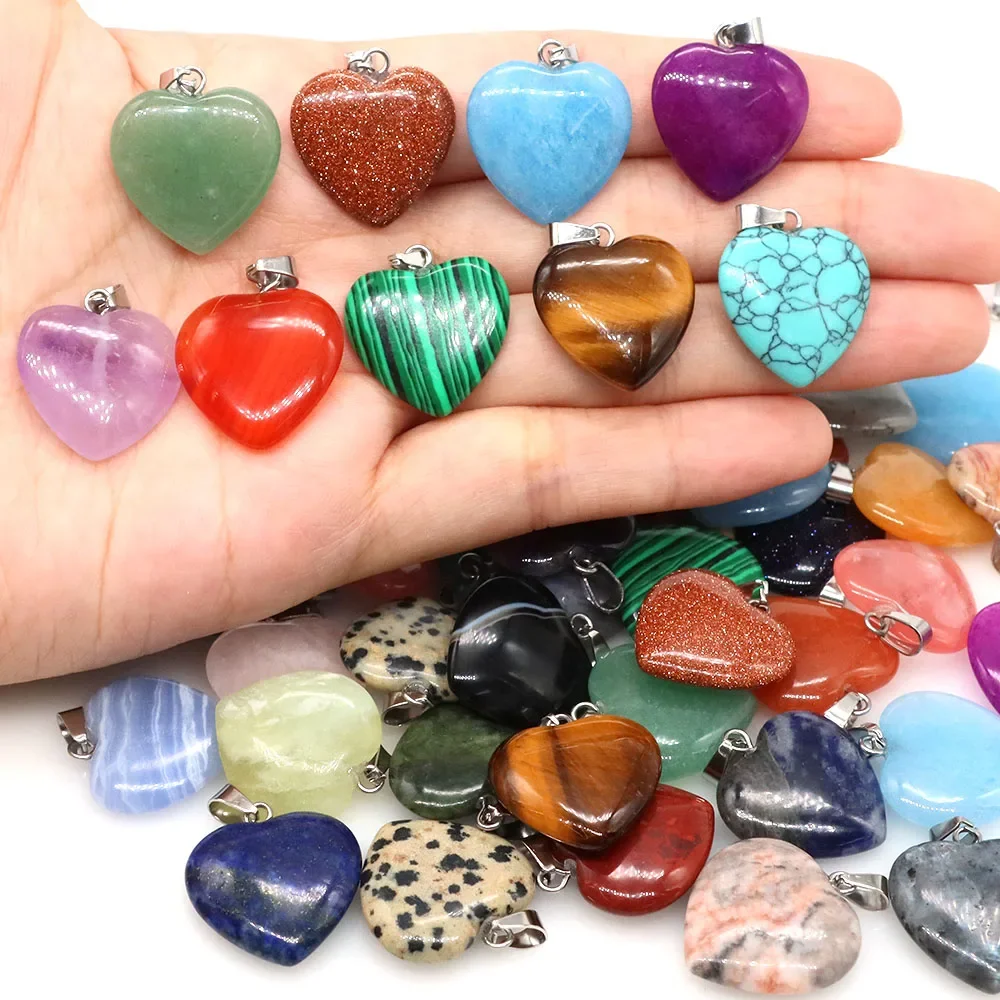 20mm Love Heart Shape Pendants Natural Stones Healing Crystal for Women Necklace Bracelet Earring DIY Making Jewelry Accessories