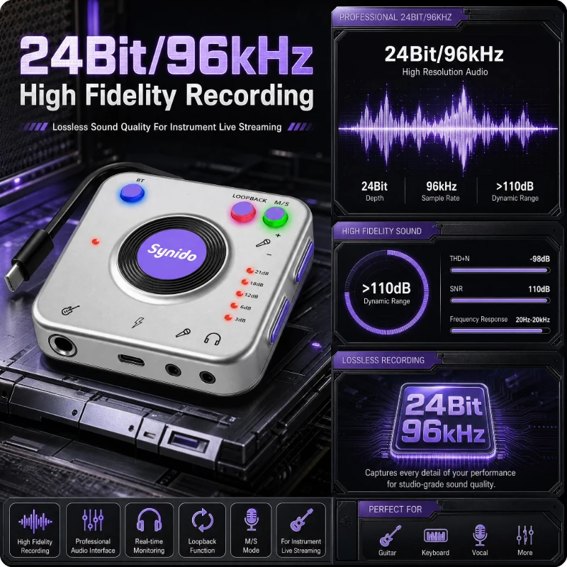 2026 New Upgraded Synido Live Dock A20 Pro USB Audio Interface Low Latency Internal Recording for Smartphone Computer