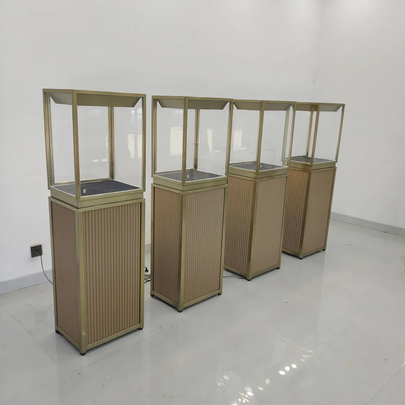 

Customize.Toffee Color Metal Jewelry Display Stands Glass Jewellery Showcase Counter Luxury Items Boutique Showrooms