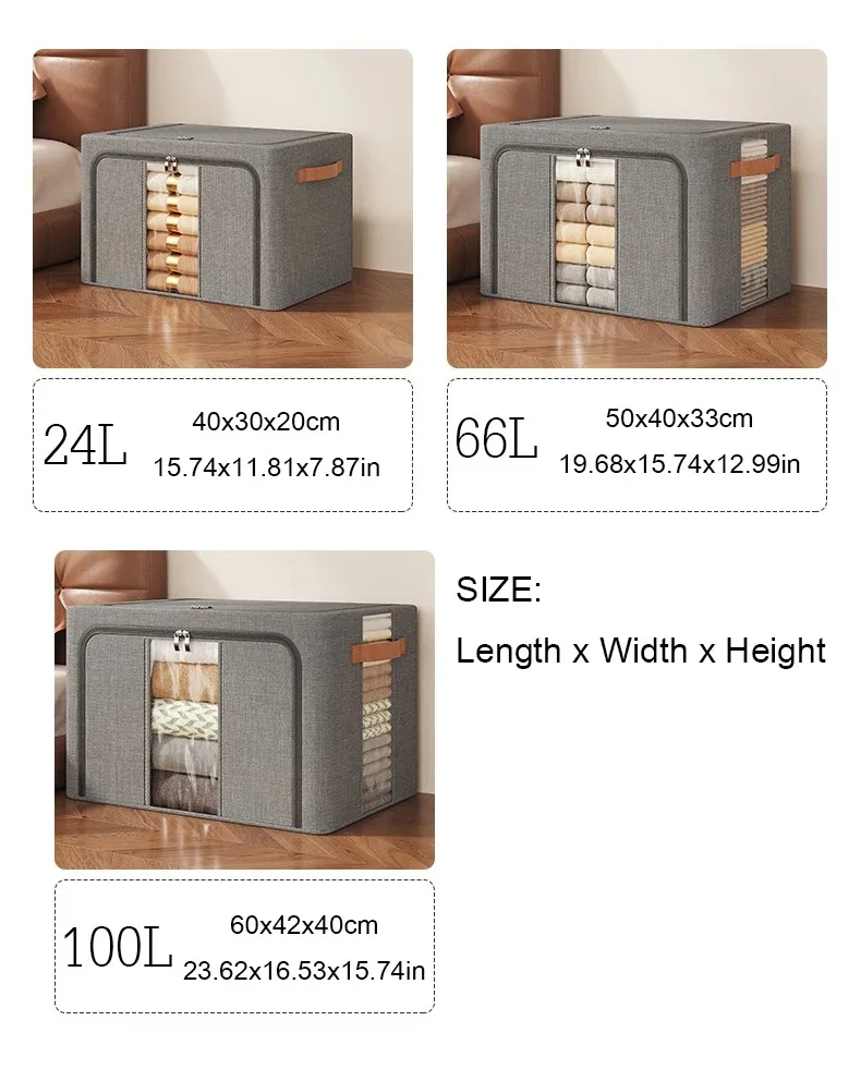 1Pc Large capacity clothes basket Steel frame foldable clothes storage box Cotton quilt hat scarf Wardrobe organizer