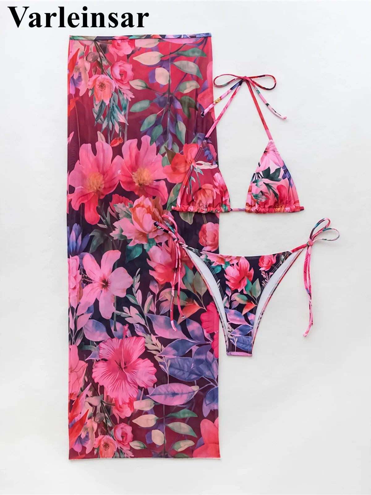 

XS - L Floral Flowers With Skirt Bikini Female Swimsuit Women Swimwear Three-pieces Bikini set Bather Bathing Suit Swim V6788F