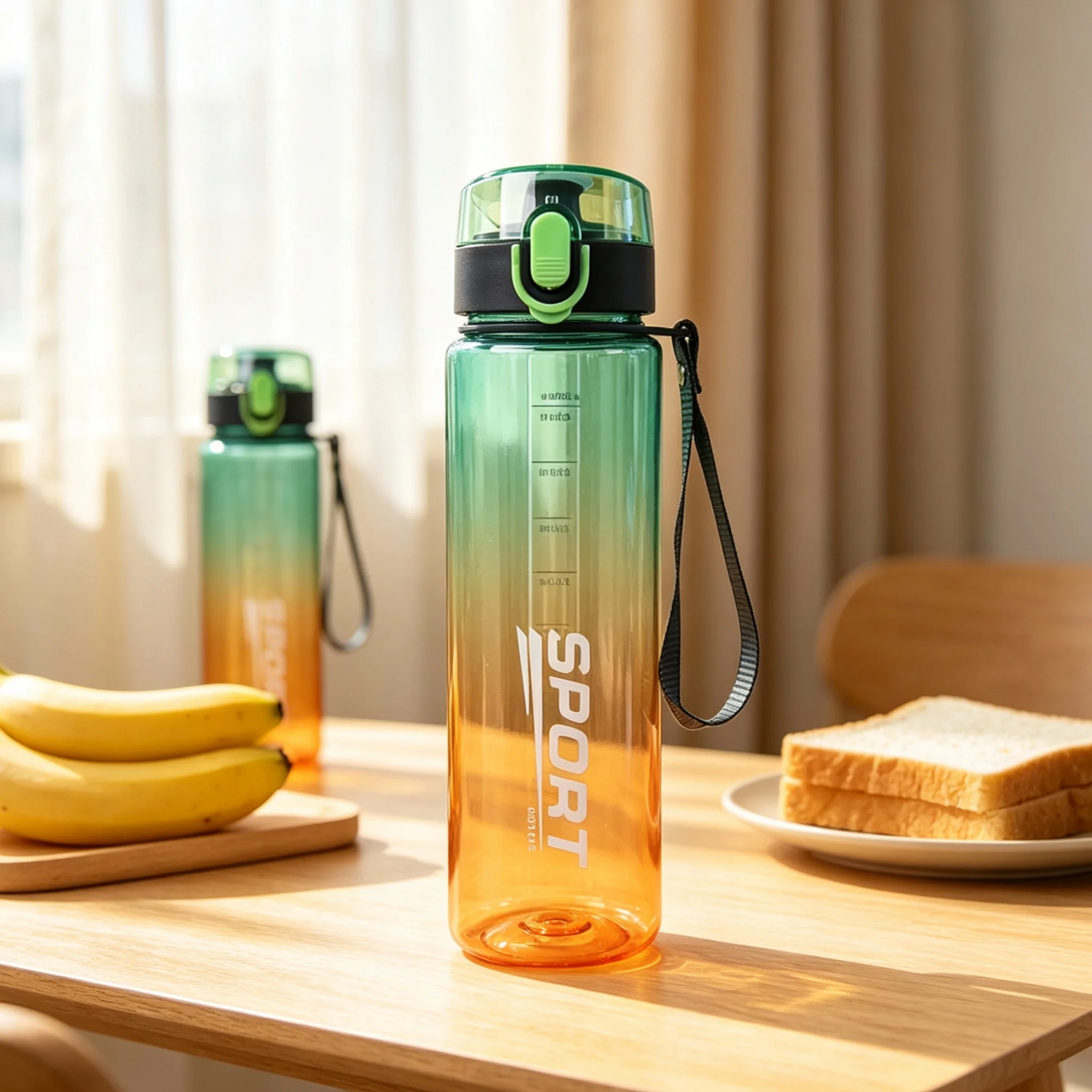 Gradient Sports Water Bottle with Easy-Carry Strap, Leak-Proof PC Material, BPA-Free, Ideal for Gym, Hiking