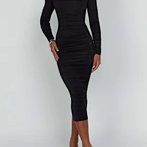 Langarm -Körperkleid für Frauen, sexy weibliche Nachtkleid, Quadratschalter, Herbst und Winter 10 Hauptverkaufskleider - №10