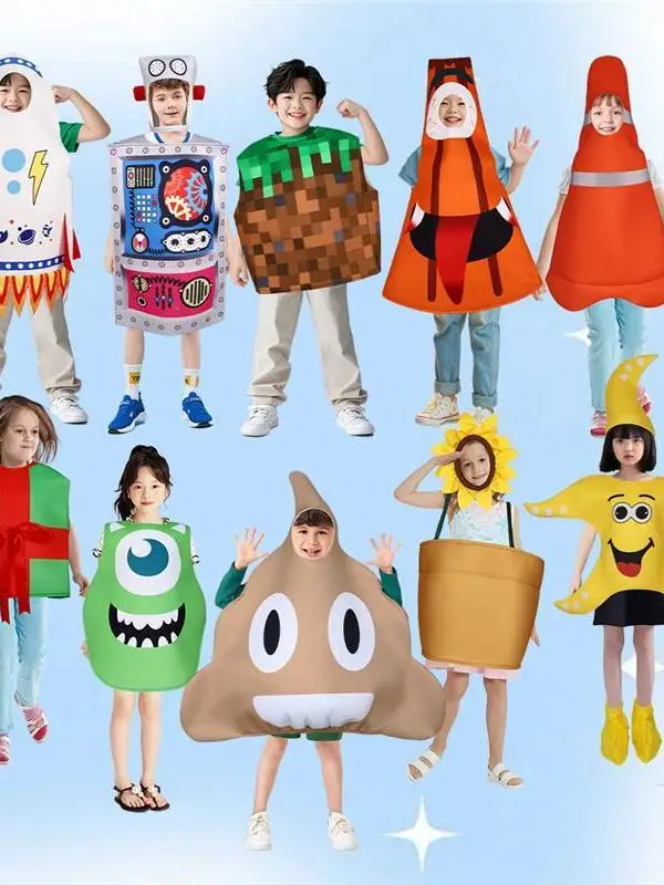 ชุดคอสเพลย์เด็ก ชุดเต้นฟองน้ำสนุกๆ ชุดแสดงข้อต่อเคลื่อนไหวได้ ทำจากผ้าโพลีเอสเตอร์ ชุดแฟนซีตลกๆ