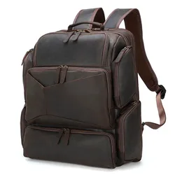 Luufan extra large Man's Travel Backpack Genuine Leather Fit 17