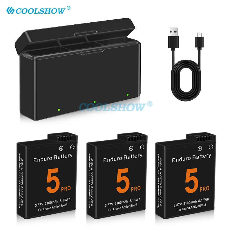 For Osmo Action 5 Pro Batteries 3 Slots Fast Charger Battery 2100mah for DJI Action Osmo 6 5 4 Pro Camera Battery Accessories