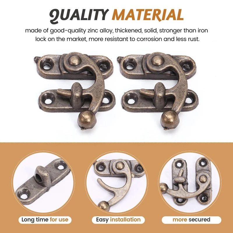 ABSJ-20PCS โทนสีบรอนซ์โบราณขวา Latch Hook Hasp Horn ล็อคไม้กล่องเครื่องประดับ Latch Hook Clasp