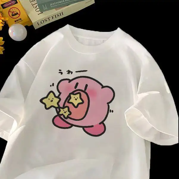 Cute Kirby Eat Star Graphic T Shirt Kawaii Cartoon Anime Tee Women's and Men's Kids Casual Short Sleeve Aesthetic Fans Gift Top