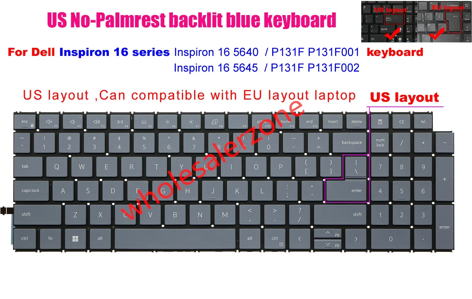 New US gray-blue backlight backlit Keyboard For Dell Inspiron 16 5640 5645 P131F P131F001 P131F002 series laptop