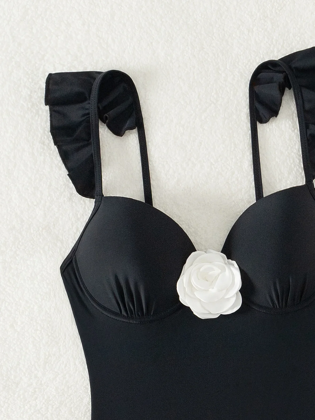 เซ็กซี่ 3D ดอกไม้สีขาวสีดําชุดว่ายน้ํา One Piece Ruffles บิกินี่ชุดว่ายน้ําชุดว่ายน้ําชายหาดชุดบอดี้สูท Biquini Tankini