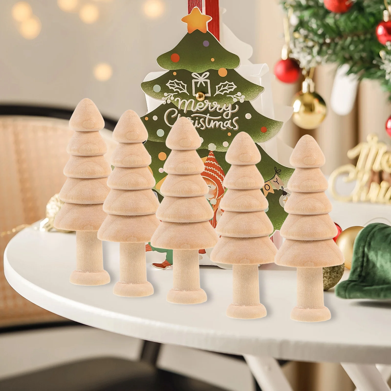 

10 Pcs Christmas Tree Wood Embryo Small Ornaments Graffiti Trees Decorations Mini Crafts