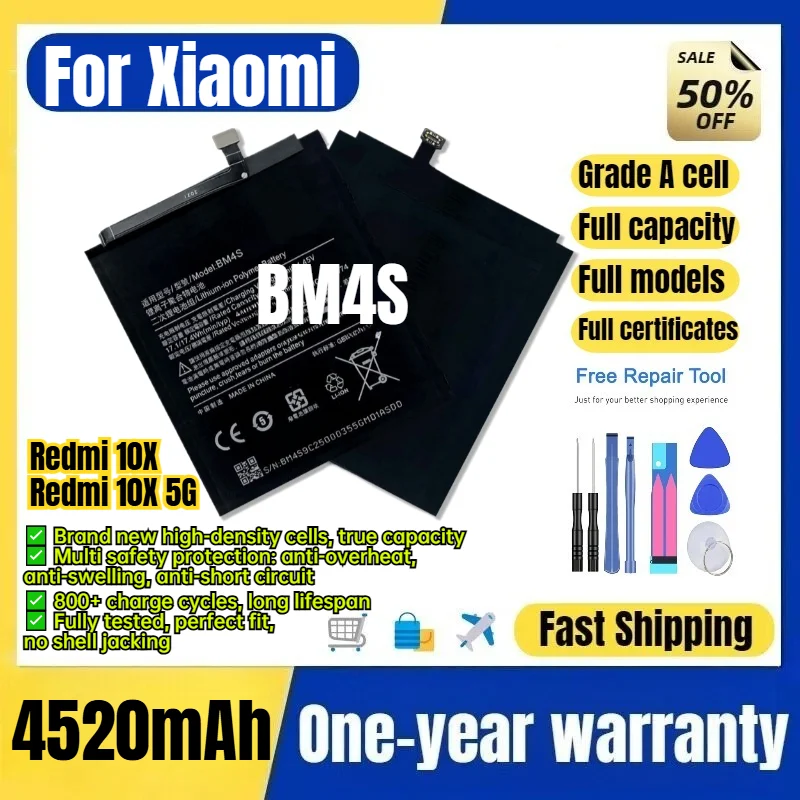 BM4S for Xiaomi Redmi 10X/Redmi 10X 5G Phone Battery 0 Cycle  High Capacity Battery Replacement Bateria Grade A Cell with Tools