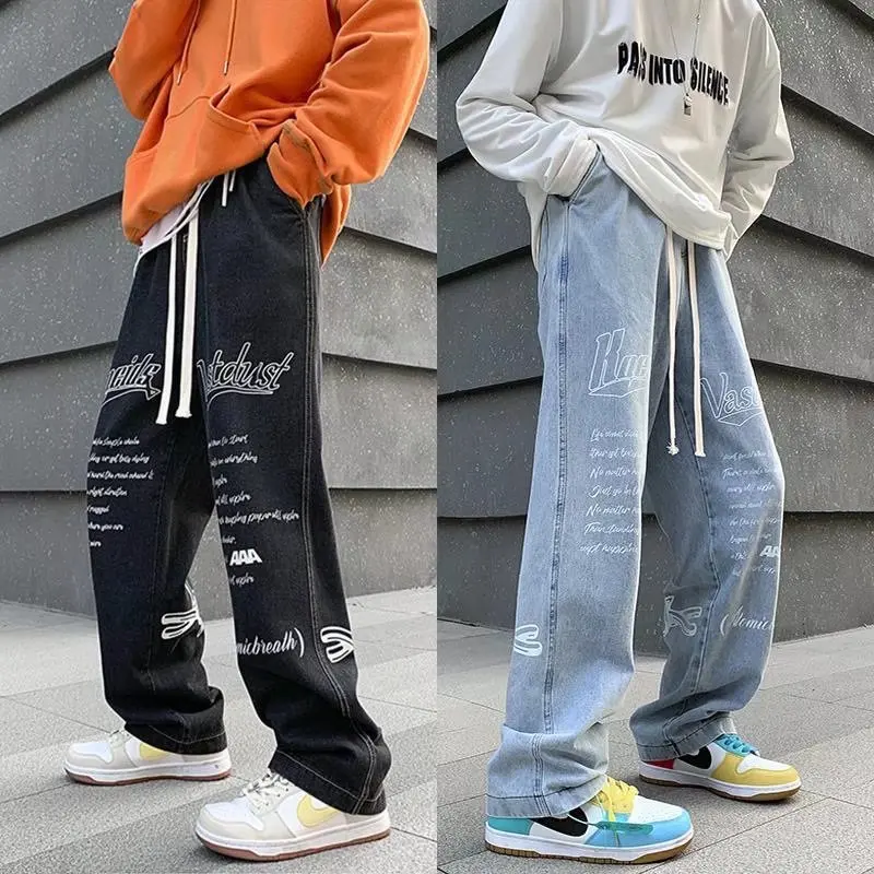 High Street Printed Jeans Men's Ins Fashion Brand Japanese Personality All-Match Fashion Hip Hop Skateboarding Casual Pants