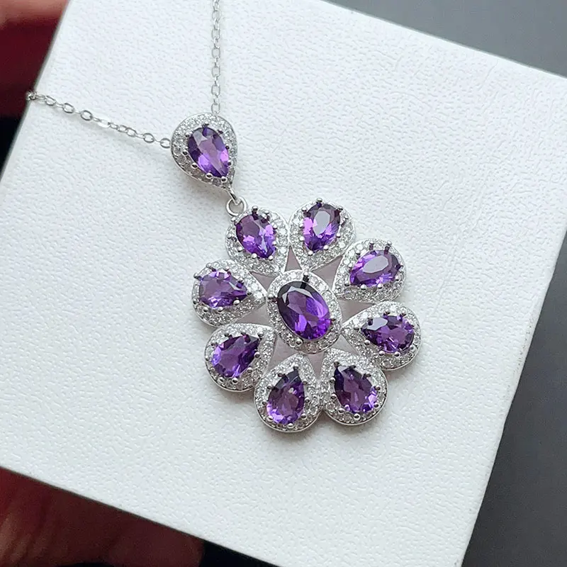 Natural  Amethyst Neckalce for party 4mm*6mm 5mm*7mm 4.5ct  Amethyst 925 Silver Necklace with 18K Gold Plating with Certificate