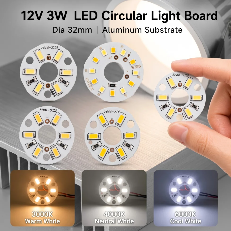 1/5/10Pcs DC12V 3W LED Light Source Module 32mm Aluminum Substrate Spotlight Floodlight Solar Light DIY Lighting Accessories