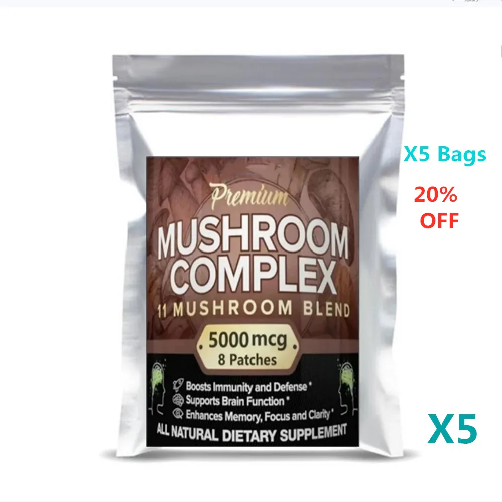 7-Blend-Löwen-Pilzergänzungsmittel mit Cordyceps Chaga Reishi Turkey Tail Maitake Shiitake – transdermale Pflaster, hergestellt in den USA