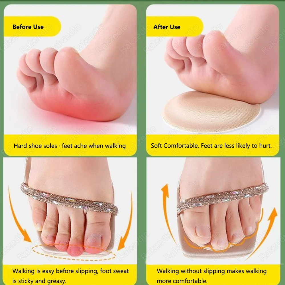4Pairs Sponge Shoes Pads for Woman High Heels Long Time Standing Pain Relief Insoles Non-Slip Forefoot Pads for Big Shoes Insert image 5